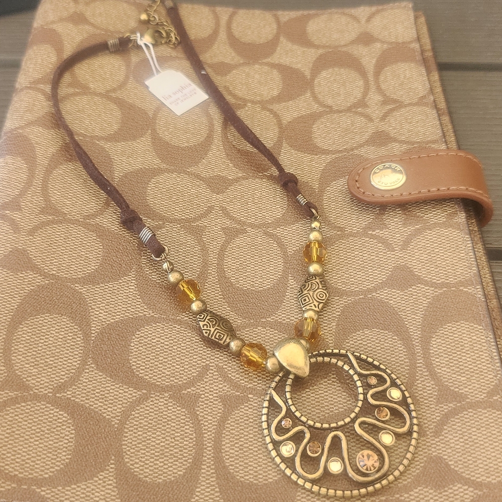Lia Sophia Gold and Brown Filigree Pendant Necklace